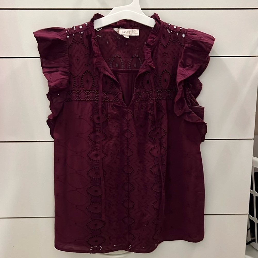 Loft burgundy eyelet top